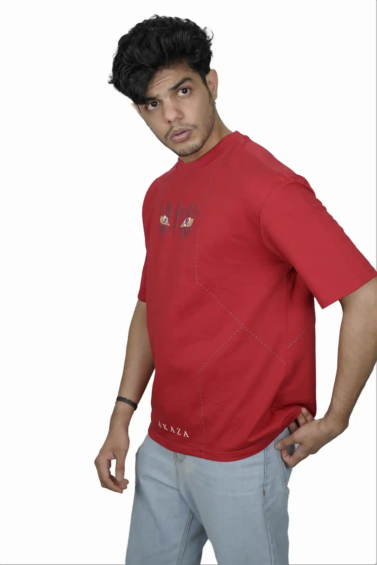 Kapda Kulture red oversized t shirt puff print streetwear side profile styling