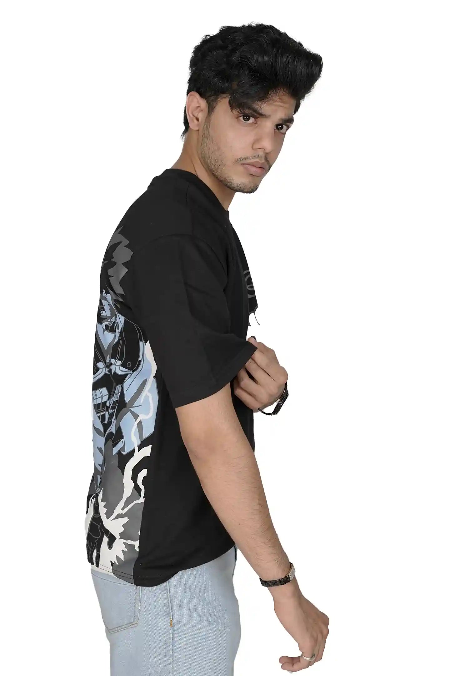 Kapda Kulture black oversized t shirt puff print streetwear left side profile styling