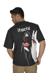 Kapda Kulture black puff print oversized t shirt for men India itachi uchiha naruto inspired graphic back view