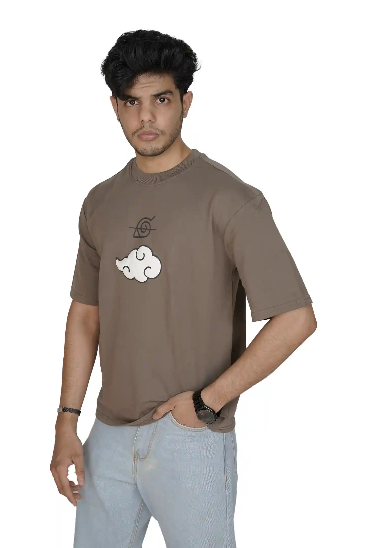 Kapda Kulture beige oversized t shirt puff print anime graphic front styling streetwear