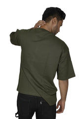 Kapda Kulture olive plain oversized t shirt for men India back view