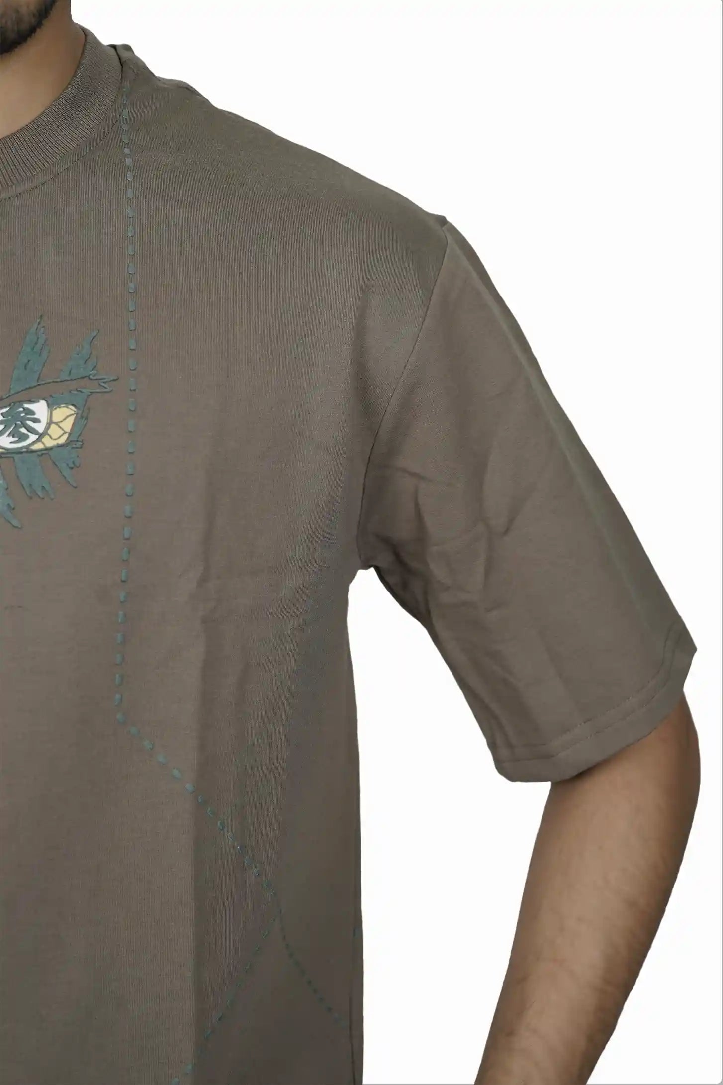 Kapda Kulture olive oversized t shirt puff print minimal front design streetwear