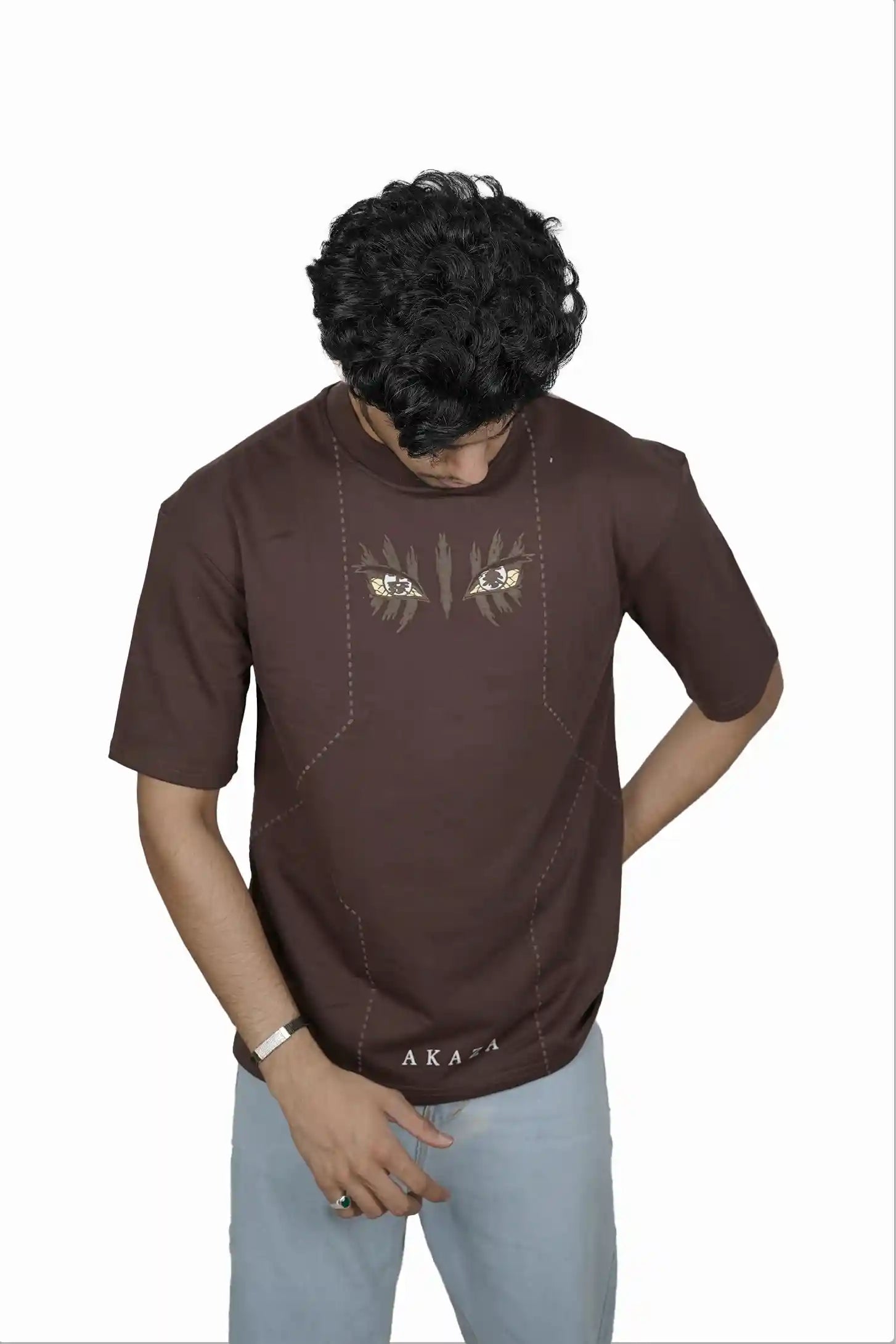 Kapda Kulture brown puff print oversized t shirt for men casual streetwear front styling