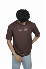 Kapda Kulture brown puff print oversized t shirt for men casual streetwear front styling