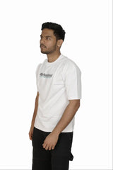 Kapda Kulture white puff print oversized t shirt for men India urban graphic front styling side