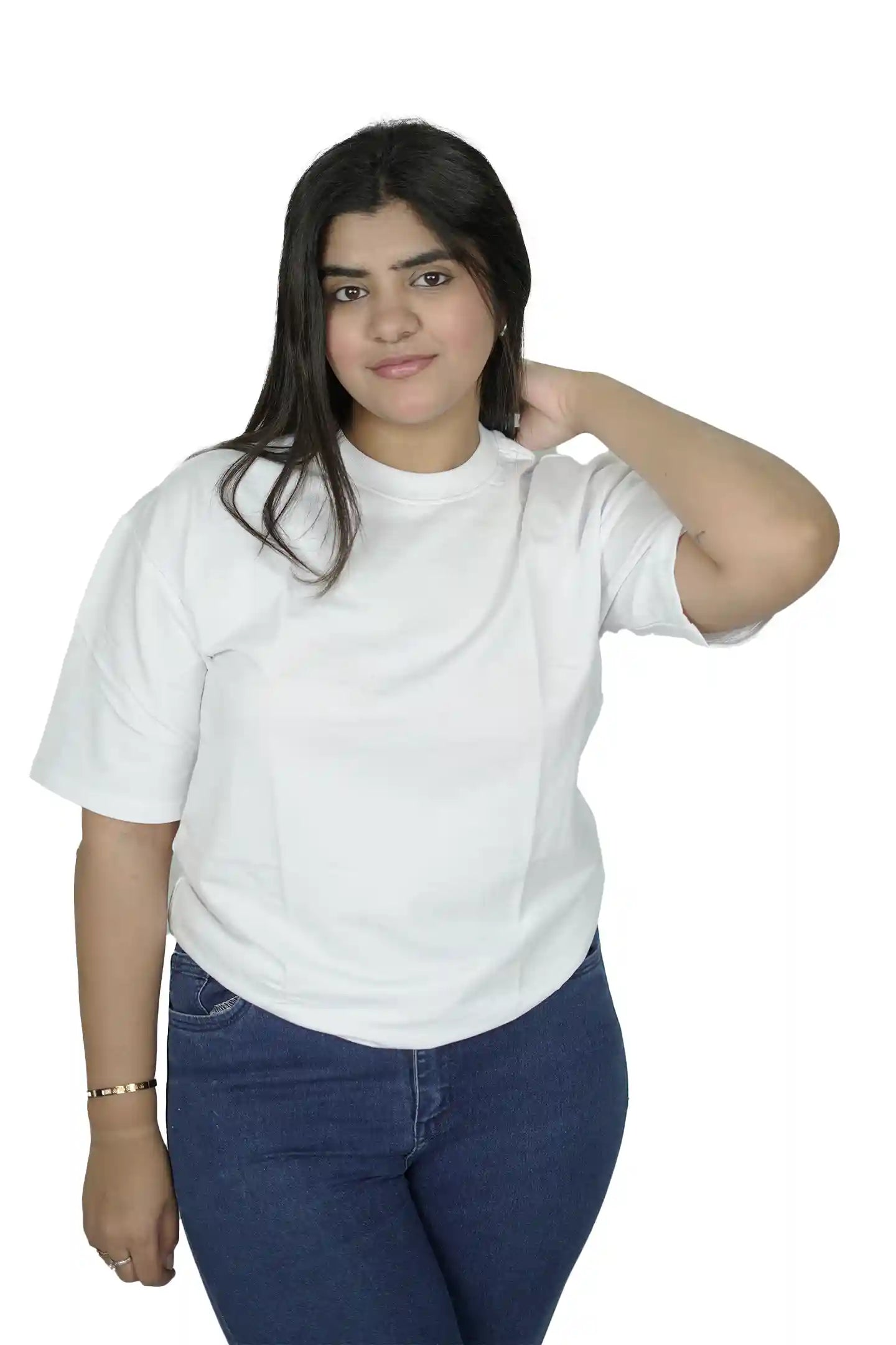 kapda kulture white plain oversized t shirt for women front angled view