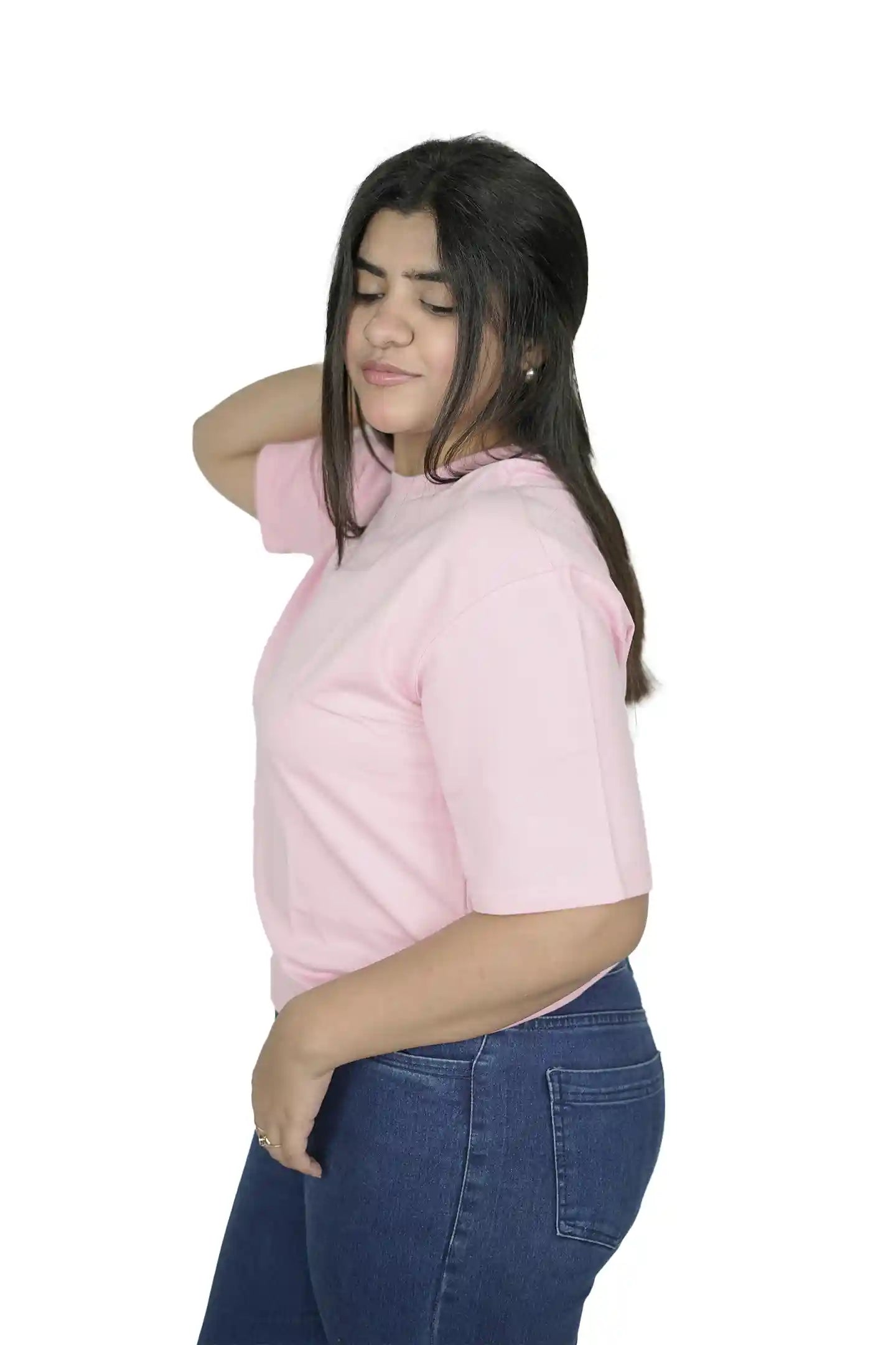 kapda kulture light pink plain oversized t shirt for women side angled view