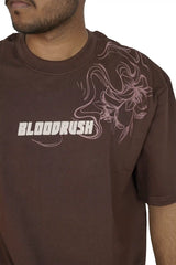 Kapda Kulture brown oversized t shirt puff print bloodrush graphic front logo design