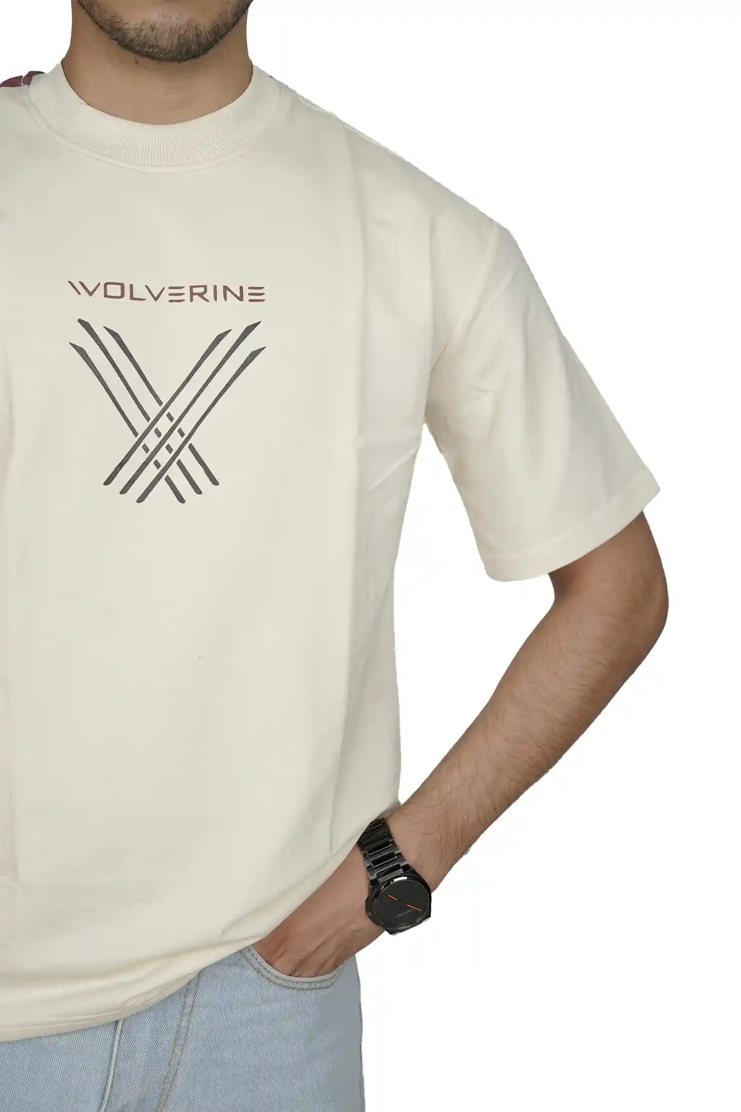 Kapda Kulture white puff print oversized t shirt for men India minimal streetwear front view