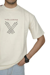 Kapda Kulture white puff print oversized t shirt for men India minimal streetwear front view