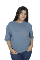 kapda kulture blue plain oversized t shirt for women casual front style
