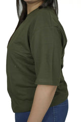 kapda kulture olive green plain oversized t shirt for women close view