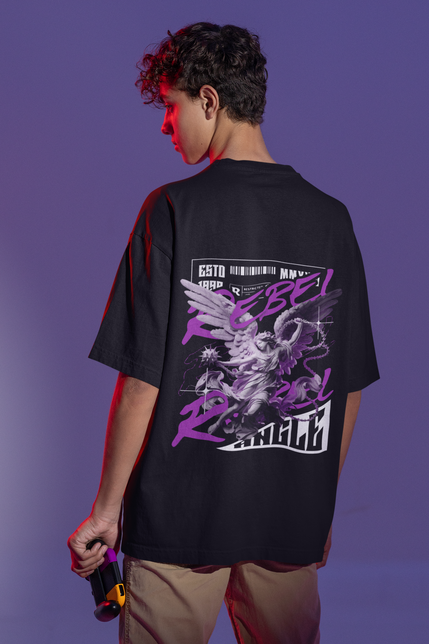 Back View - Divine Rebellion Men Black Oversized T-Shirt - Kapda Kulture.