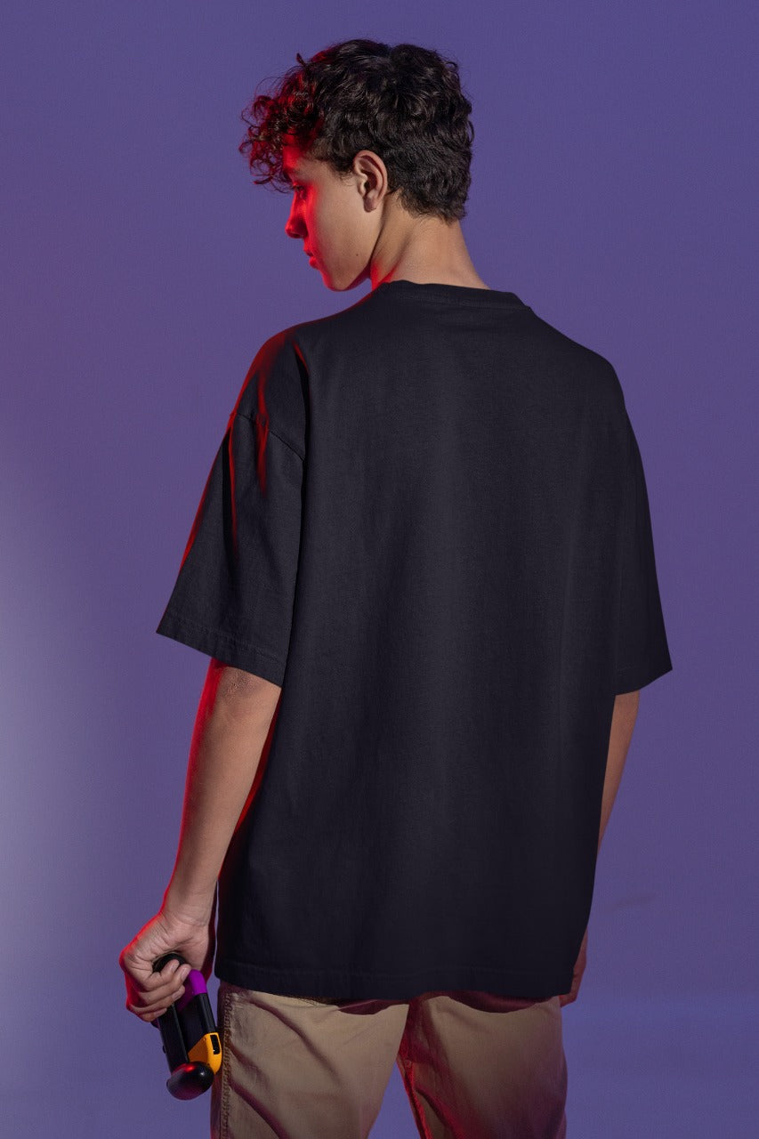 Back View Trustissue Men Black Oversized T-Shirt - Kapda Kulture
