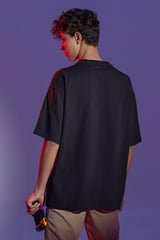 Back View Trustissue Men Black Oversized T-Shirt - Kapda Kulture