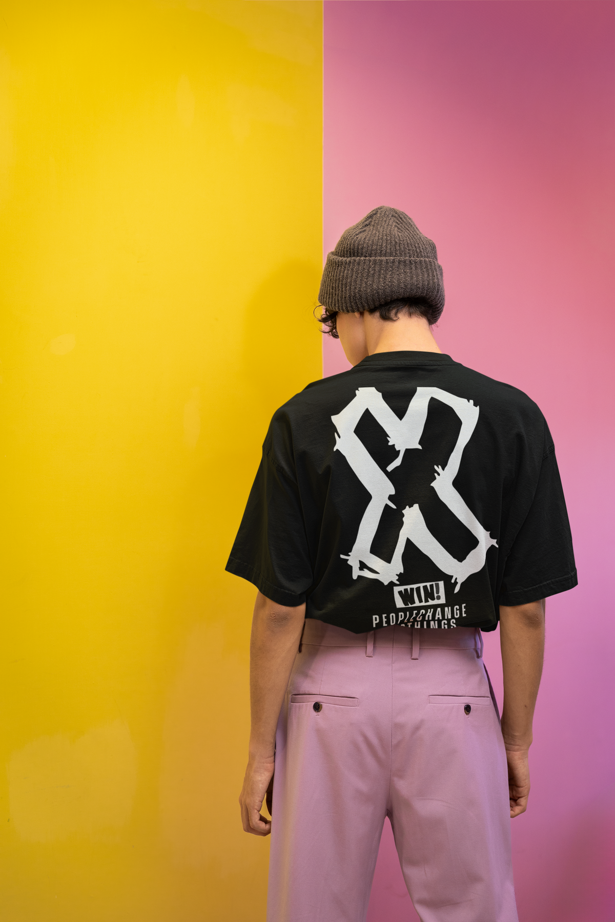 Back View Win Men Black Oversized T-Shirt - Kapda Kulture