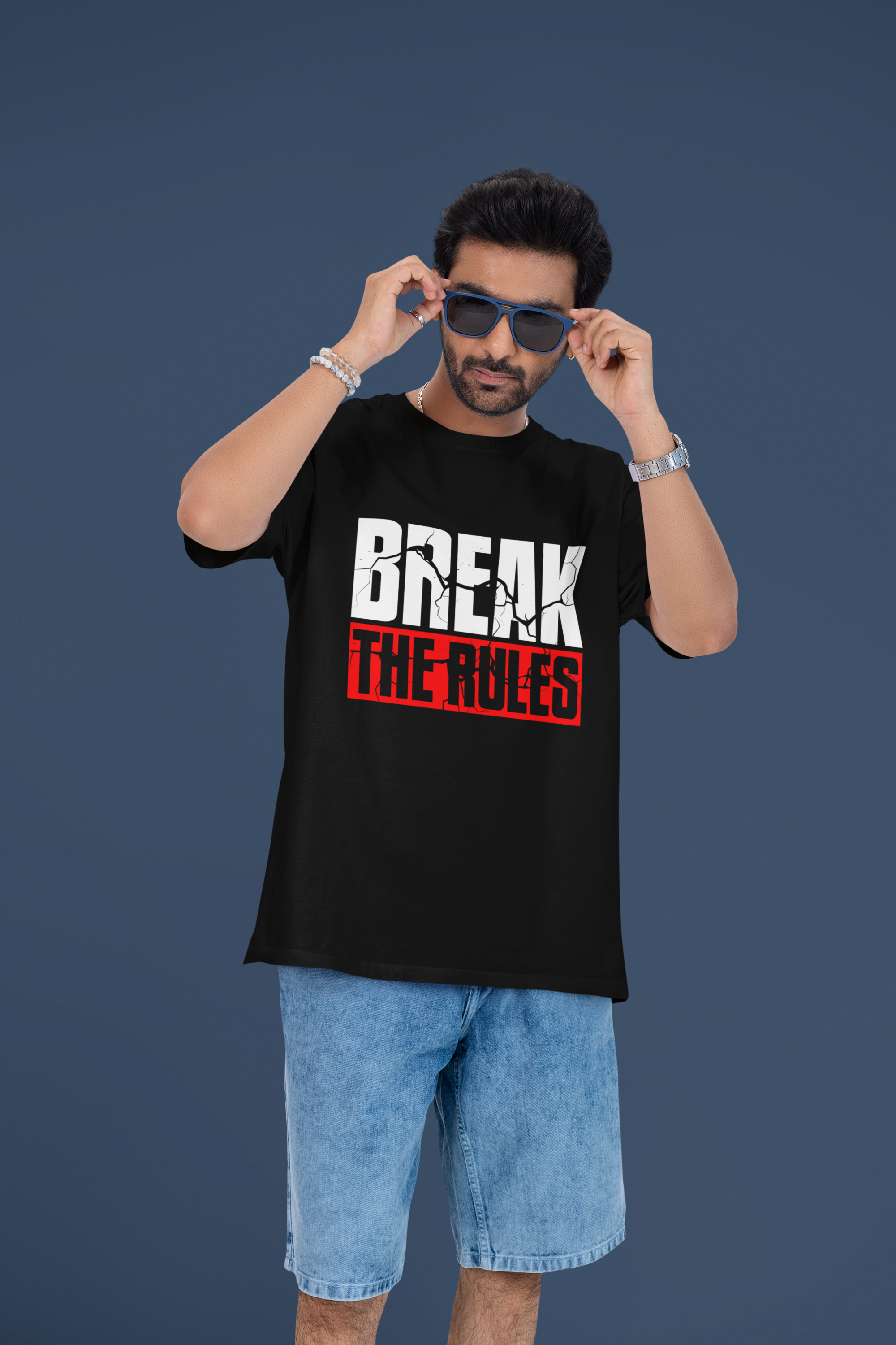 Black Break The Rules Men Oversized T-Shirt - Kapda Kulture