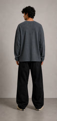 Slate Grey Waffle Knit Oversized Full Sleeve T-Shirt