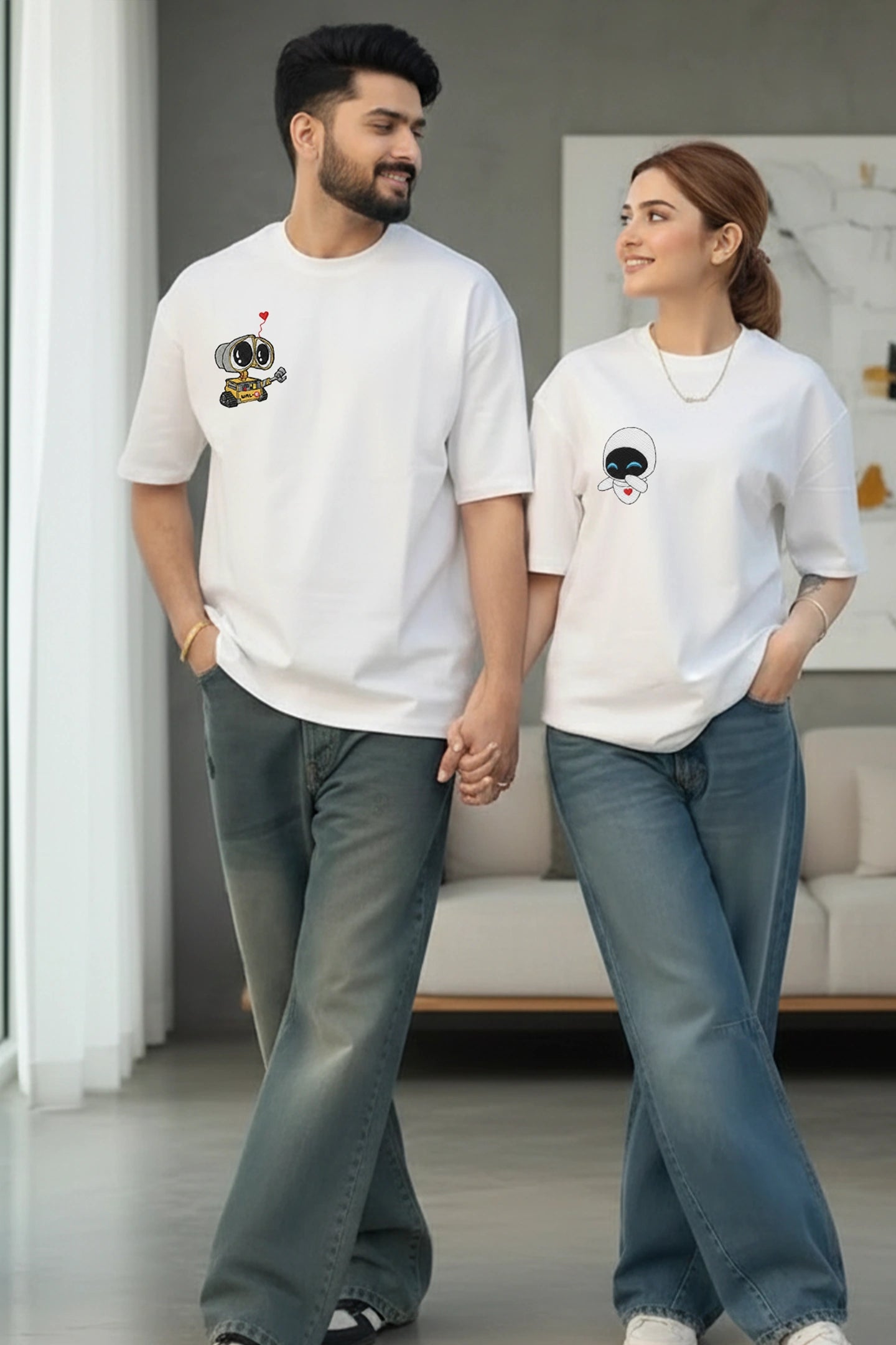 oversized couple outfits white t shirts for couples aesthetic casual look India Kapda Kulture