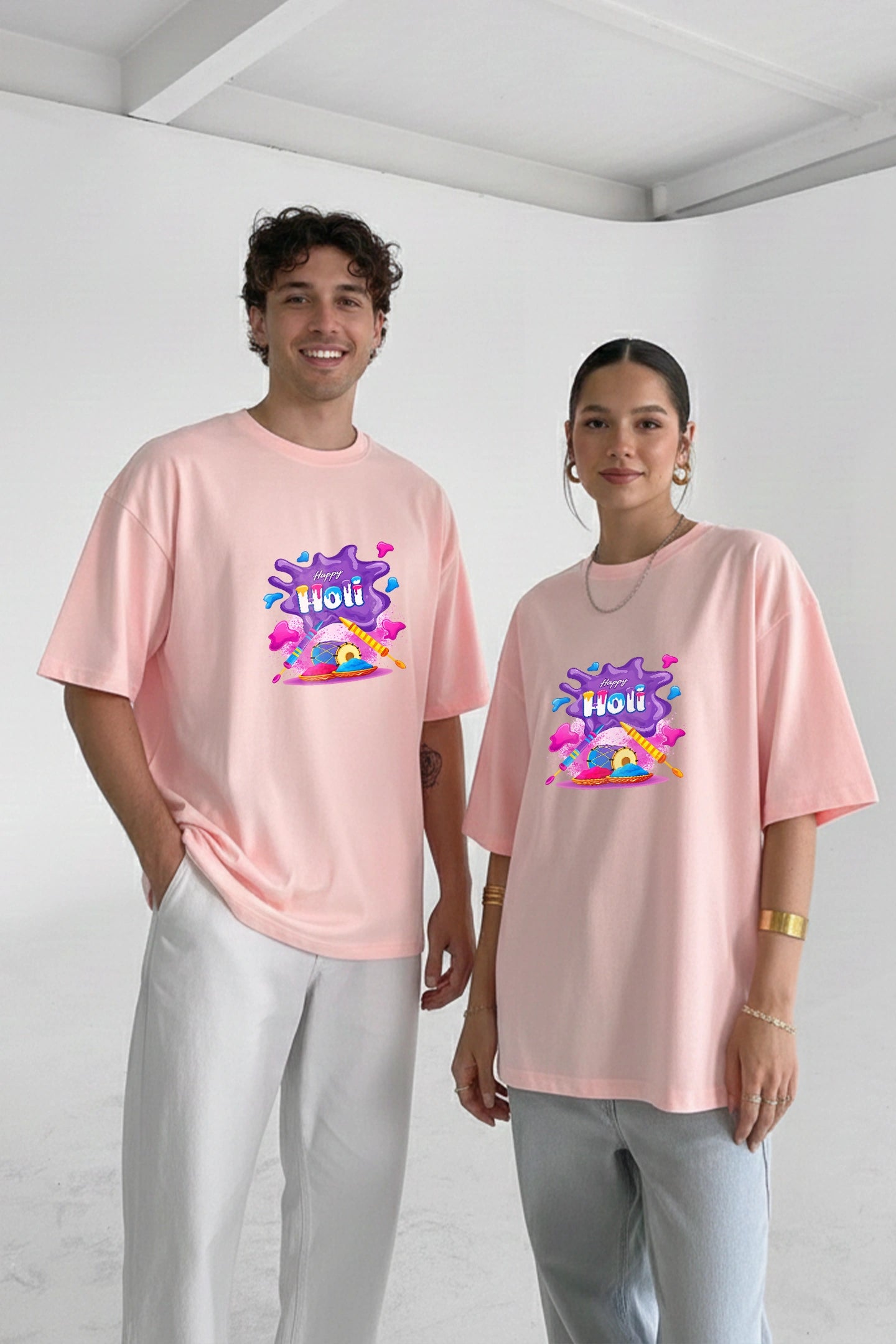 Matching Holi couple oversized t shirts India Kapda Kulture casual streetwear summer outfit men and women