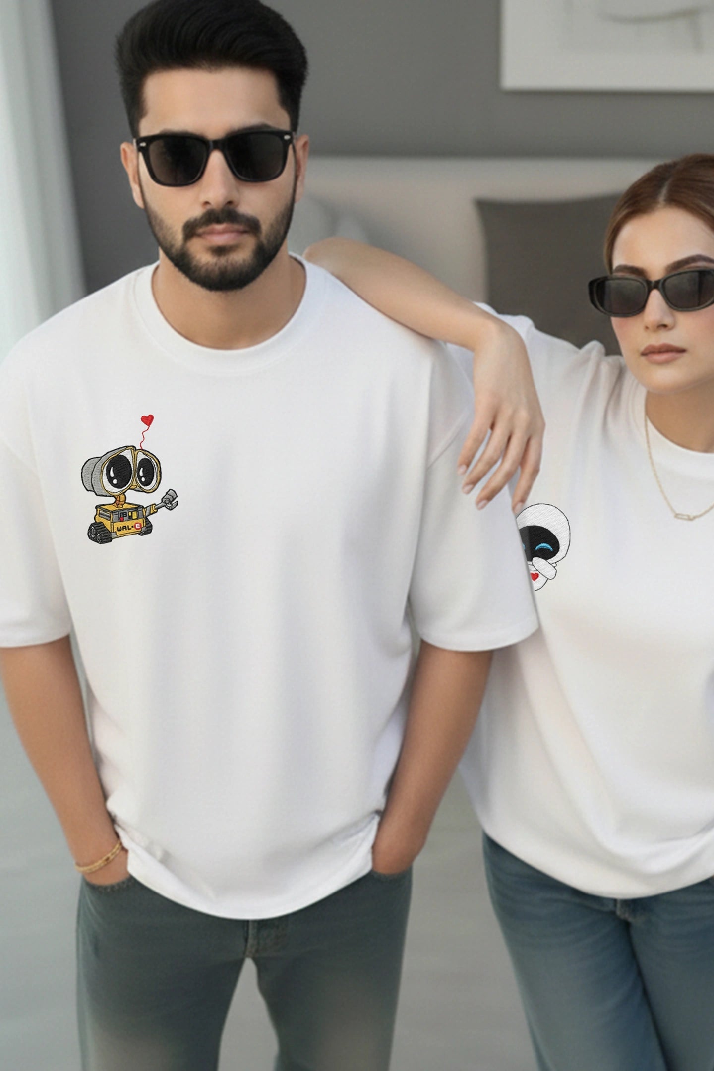 white oversized graphic t shirts for couples matching men and women India Kapda Kulture minimal aesthetic