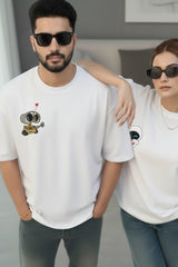 white oversized graphic t shirts for couples matching men and women India Kapda Kulture minimal aesthetic