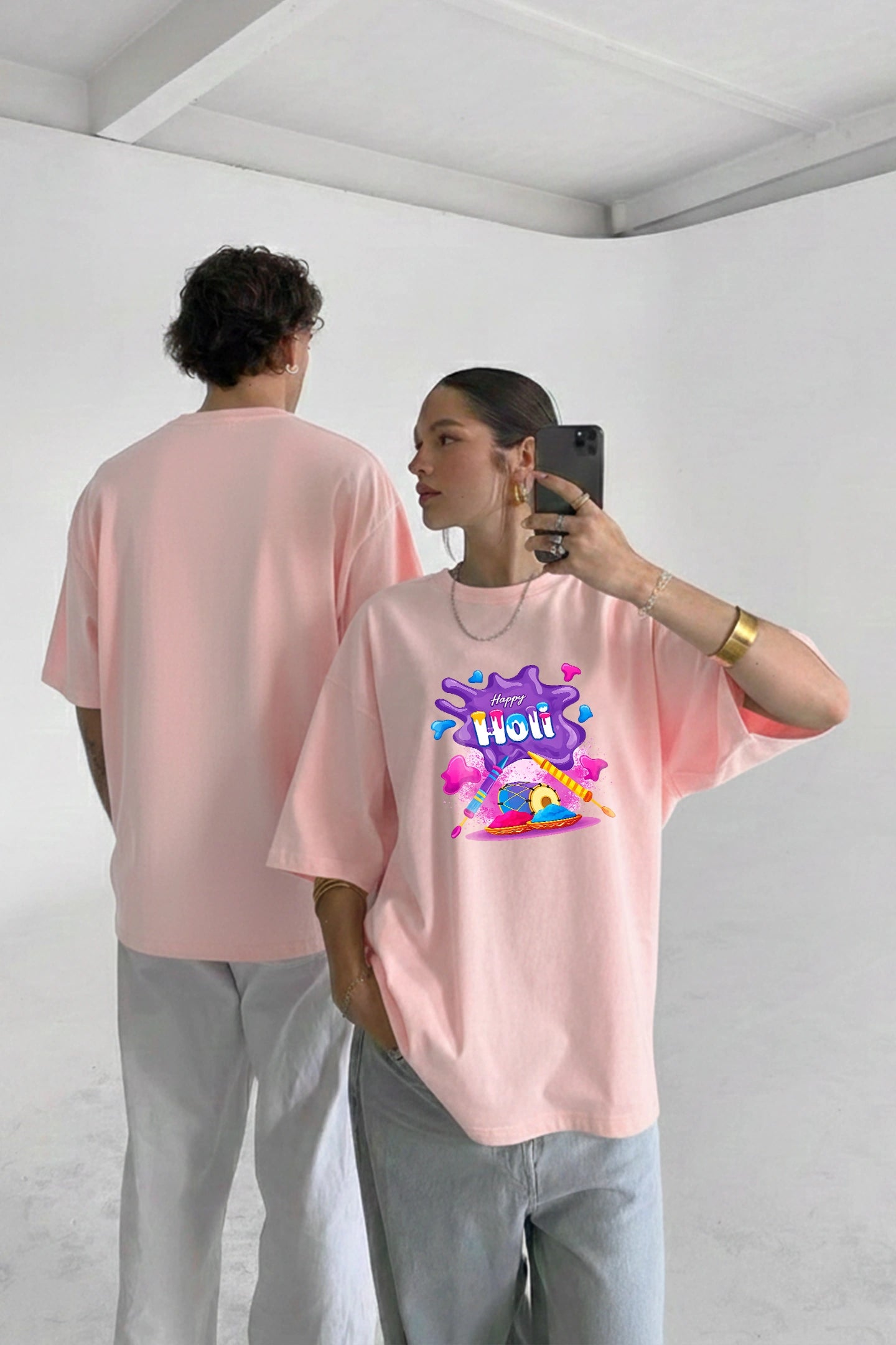 Holi oversized t shirt for couples back view colorful graphic design Kapda Kulture streetwear India
