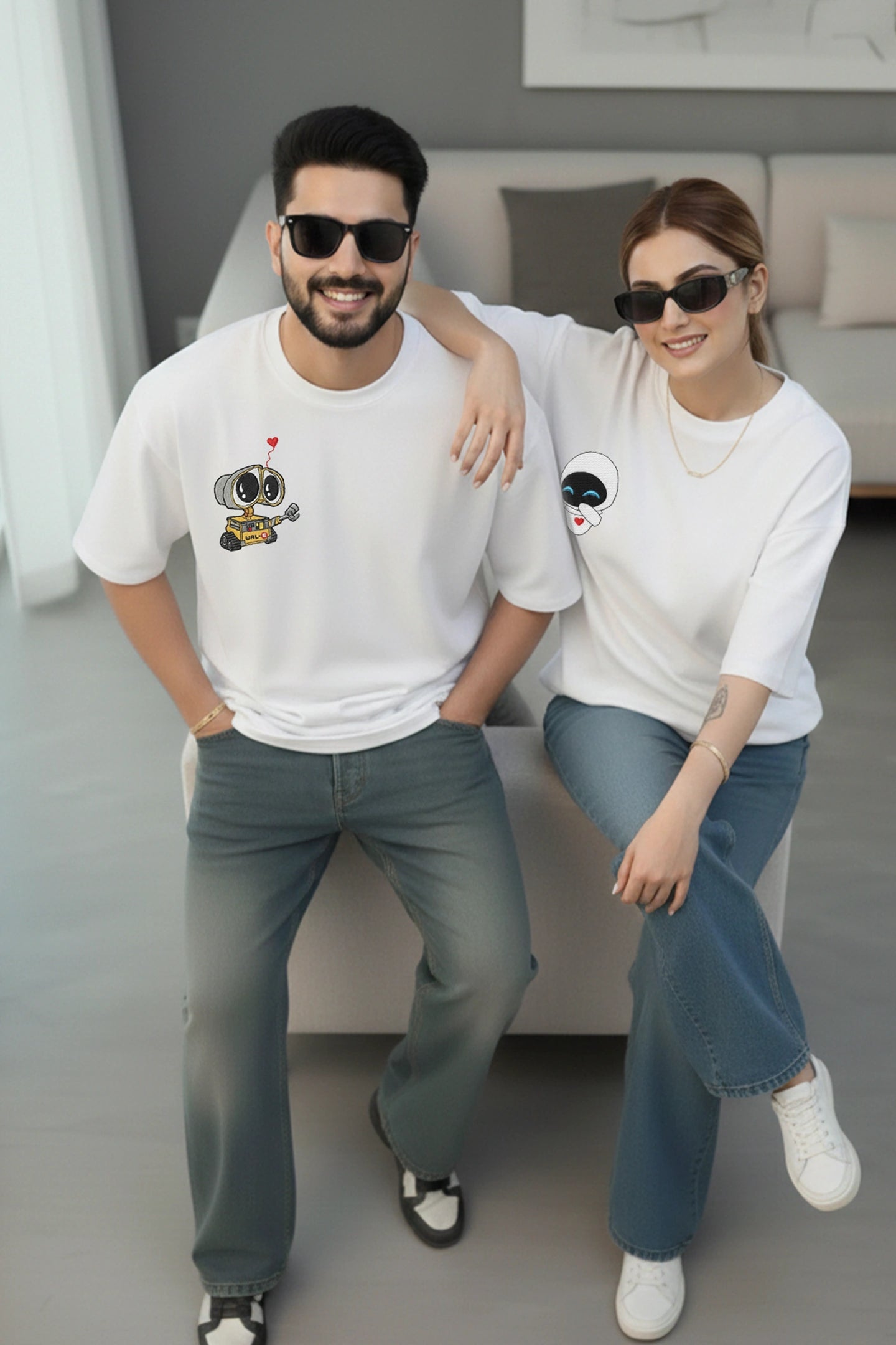 stylish couple outfits white oversized t shirts matching set for men and women India Kapda Kulture