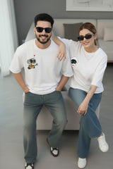 stylish couple outfits white oversized t shirts matching set for men and women India Kapda Kulture