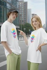 White oversized couple t shirt for men and women India Kapda Kulture matching streetwear outfit Holi graphic design