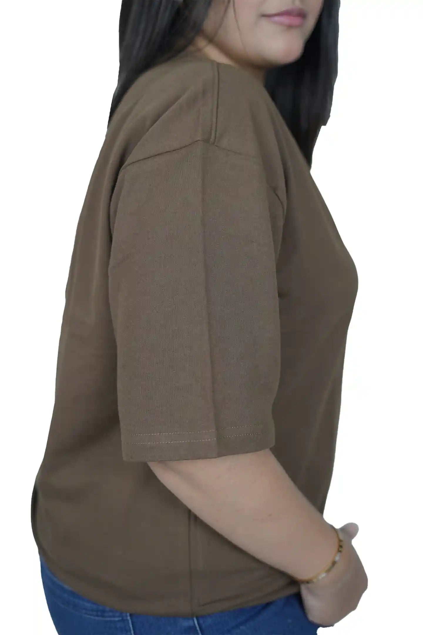 kapda kulture brown plain oversized t shirt for women close fit view