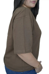 kapda kulture brown plain oversized t shirt for women close fit view