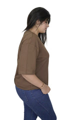 kapda kulture brown plain oversized t shirt for women side angled view