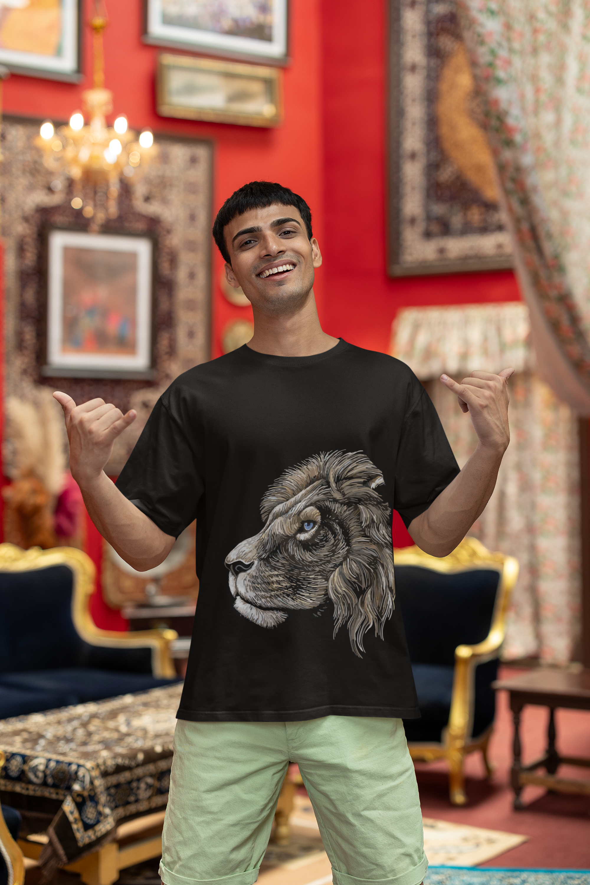 Half View Lion's Gaz G Men Oversized T-Shirt - Kapda Kulture