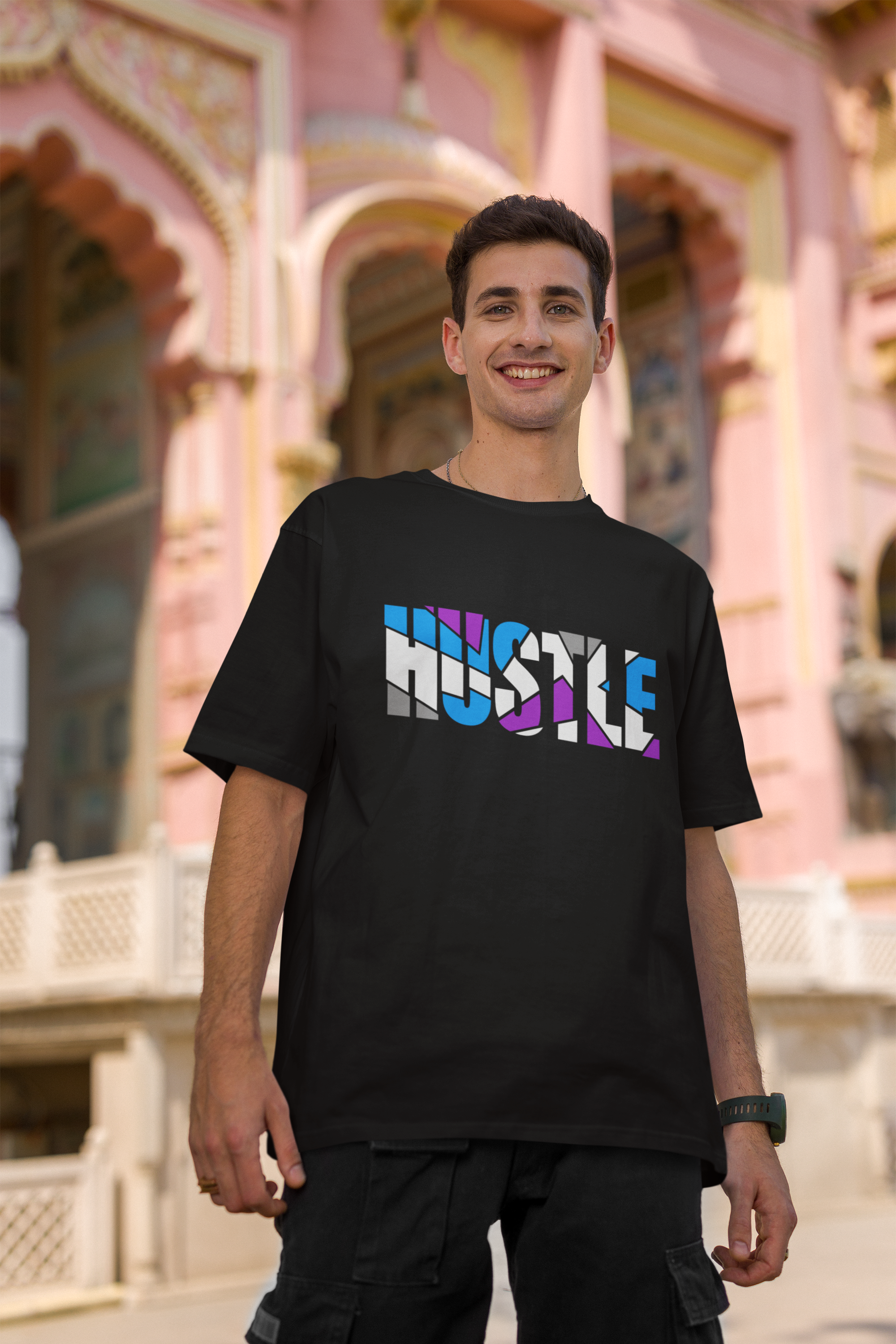 Hustle Men Black Oversized T-Shirt - Kapda Kulturet