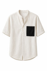 Ivory Linen Cotton Contrast Pocket Shirt for Men | Premium Casual Shirt | Kapda Kulture