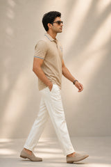 kapda kulture beige cotton polo t shirt for men side walking view
