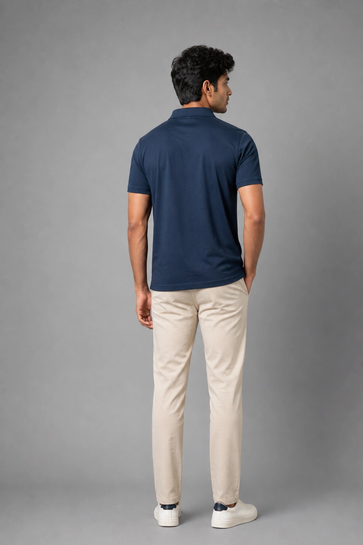 kapda kulture deep navy cotton polo t shirt for men back view