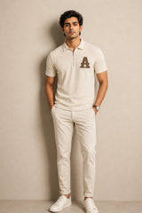 Ecru Cotton Polo T-Shirt