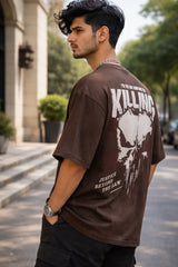 Kapda Kulture brown oversized t shirt skull graphic back angle streetwear fashion oversized fit India