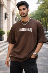 Kapda Kulture brown oversized graphic t shirt for men front view minimal streetwear oversized fit India