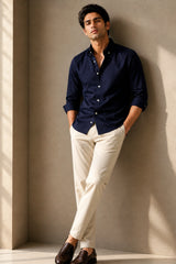 Navy Ease Linen Cotton Shirt for Men | Premium Casual Shirt | Kapda Kulture
