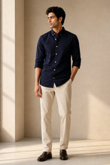 Navy Ease Linen Cotton Shirt for Men | Premium Casual Shirt | Kapda Kulture