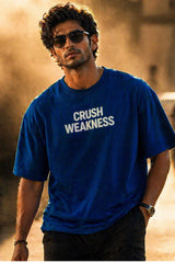 Crush Weakness Blue Graphic Oversized T-Shirt for Men | Kapda Kulture