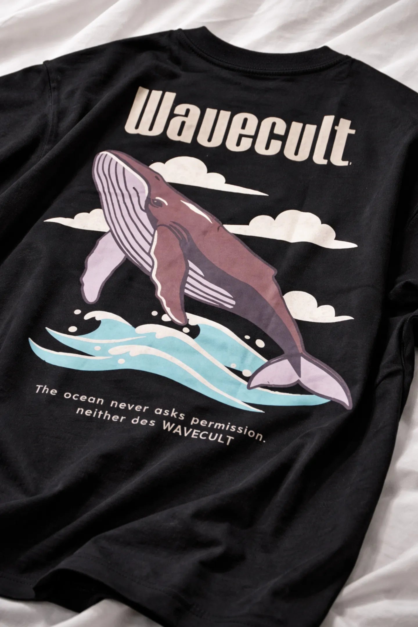 Kapda Kulture black oversized graphic t shirt for men India whale print cult flow streetwear design close up