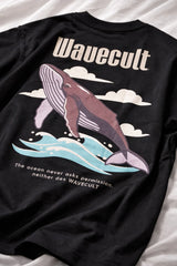 Kapda Kulture black oversized graphic t shirt for men India whale print cult flow streetwear design close up