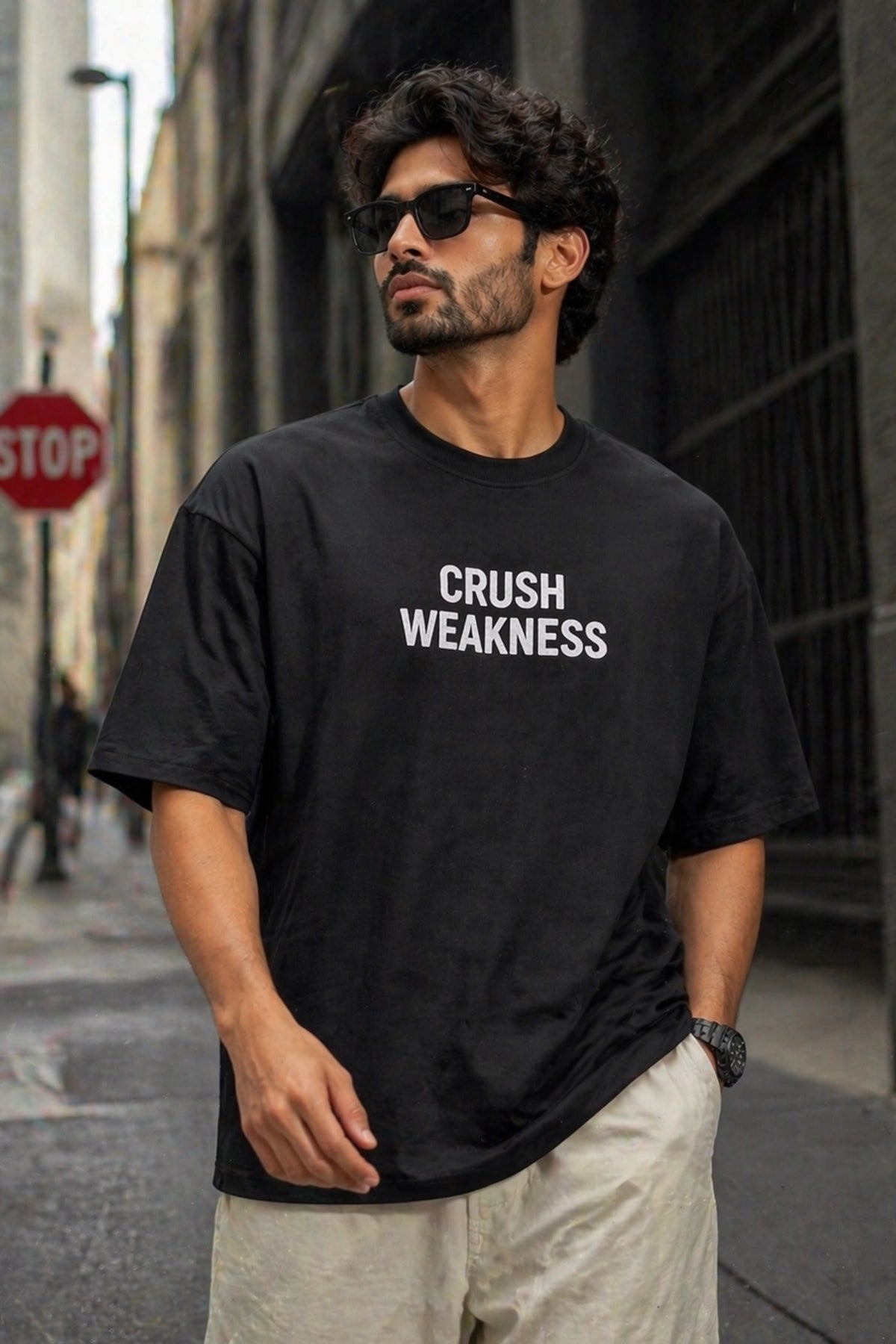 Crush Weakness Black Oversized T-Shirt Men India | Kapda Kulture