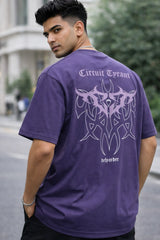 Kapda Kulture purple oversized graphic t shirt for men streetwear back angle model pose