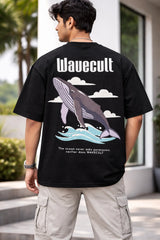 Kapda Kulture black oversized t shirt cult flow whale graphic back print streetwear oversized fit India