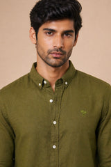 Olive Green Linen Shirt for Men | Premium Casual Shirt | Kapda Kulture
